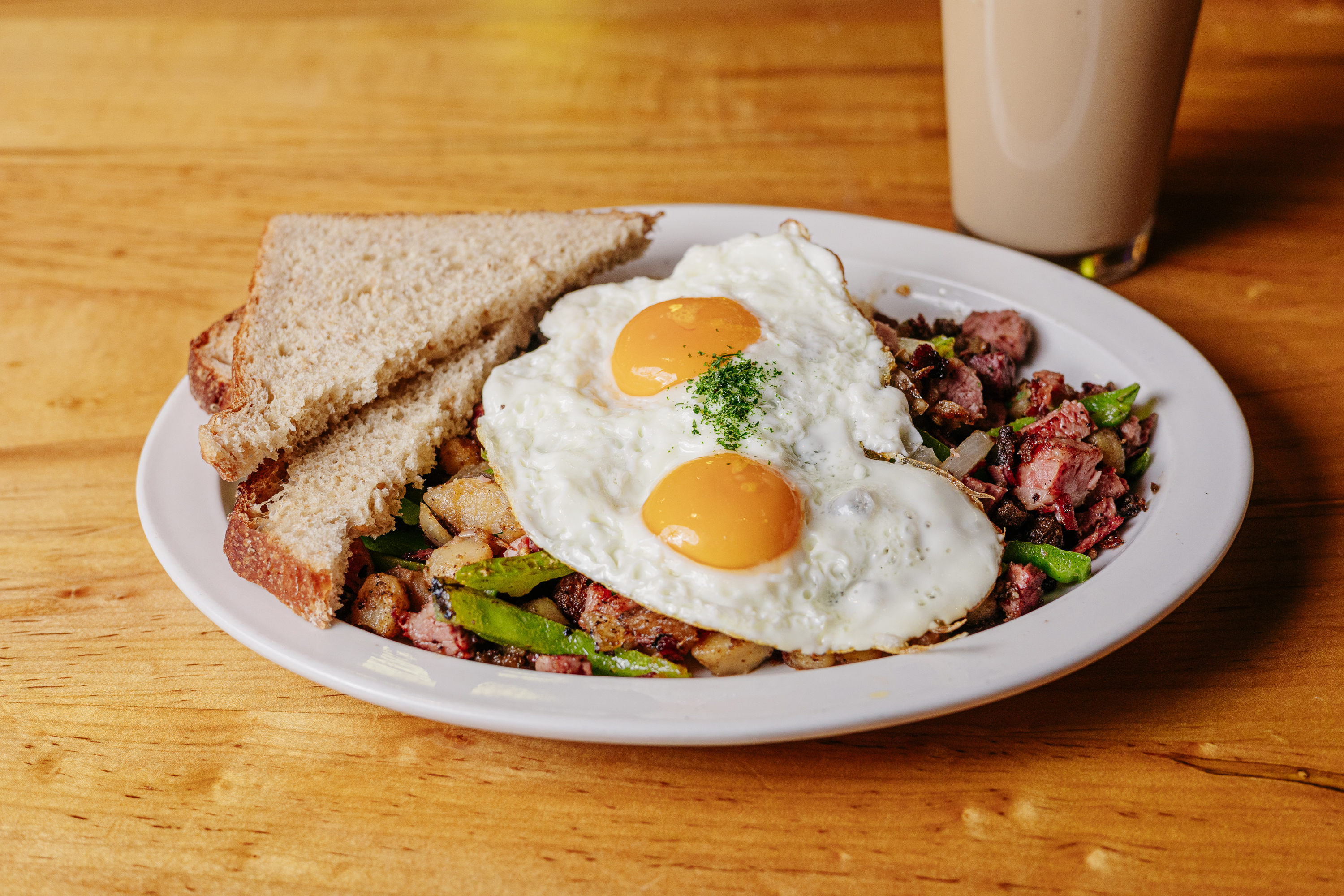 Corned Beef Hash with two fried eggs at Foolish Craig's Cafe